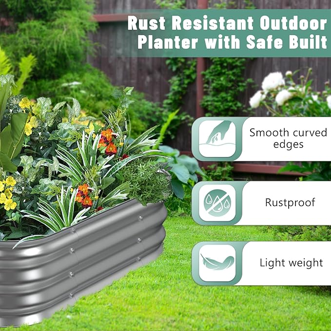 Raised Garden Bed, 2×2×1ft Galvanized Steel Planter Boxes, Heavy Duty Outdoor Raised Garden Bed Planter Kit for Gardening, Rustproof Garden Beds for Vegetables, Fruits, Flower Grow