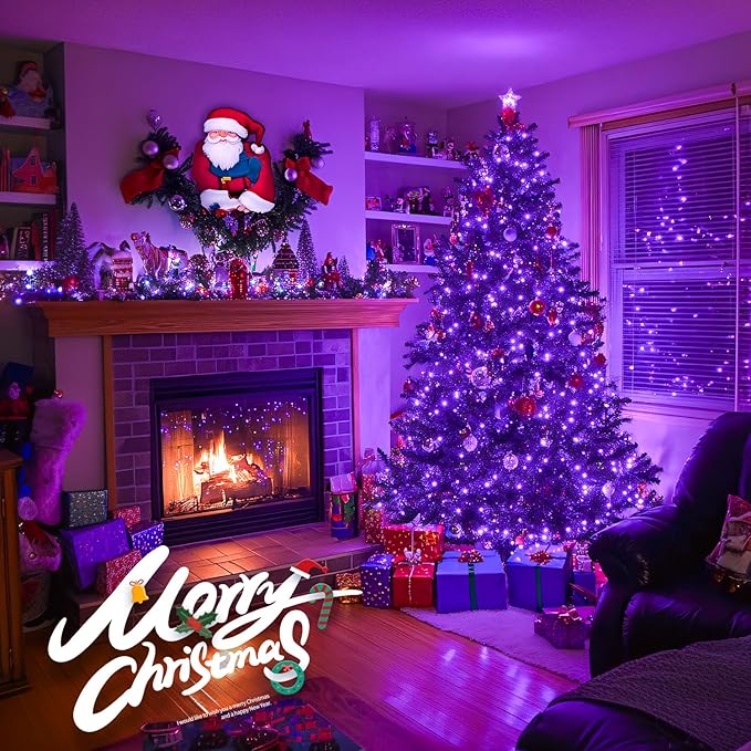 JMEXSUSS 400 LED Halloween Lights, 8 Modes Purple String Lights Indoor,132ft Purple Lights Outdoor Waterproof for Halloween, Christmas,Party,Xmas Tree Lights Decor, EXS-S-0400-R