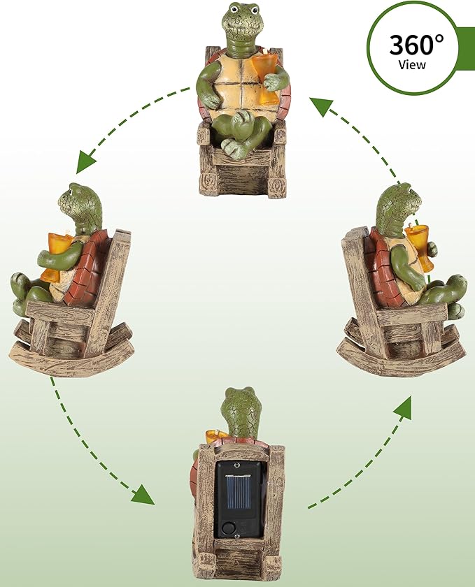 iStatue Solar-Powered Turtle Figurine Light with Glowing Cup - 5.5 in Lifelike LED Decorative Lamp for Outdoor Ambiance - Patio Table, Yard & Garden Decor (Turtle)