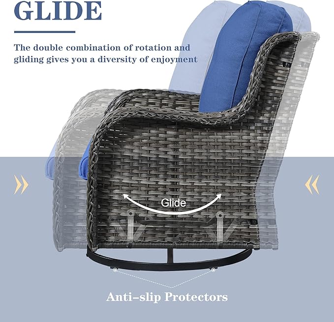 8 Piece Outdoor Patio Furniture Set - 41" CSA Propane Fire Pit Table Patio Conversation Set with Swivel Rocker Outdoor Chairs, Wicker loveseat and Ottoman for Outside Casual Gathering