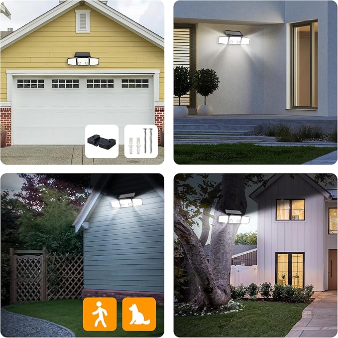 UME Solar Outdoor Lights 3000 Lumen 7000K, 152 LED Super Bright Motion Sensor Outdoor Light with 2 Sensors, IP65 Waterproof 270 Wide Angle Solar Flood Light with 3 Modes for Garden - 2 Pack