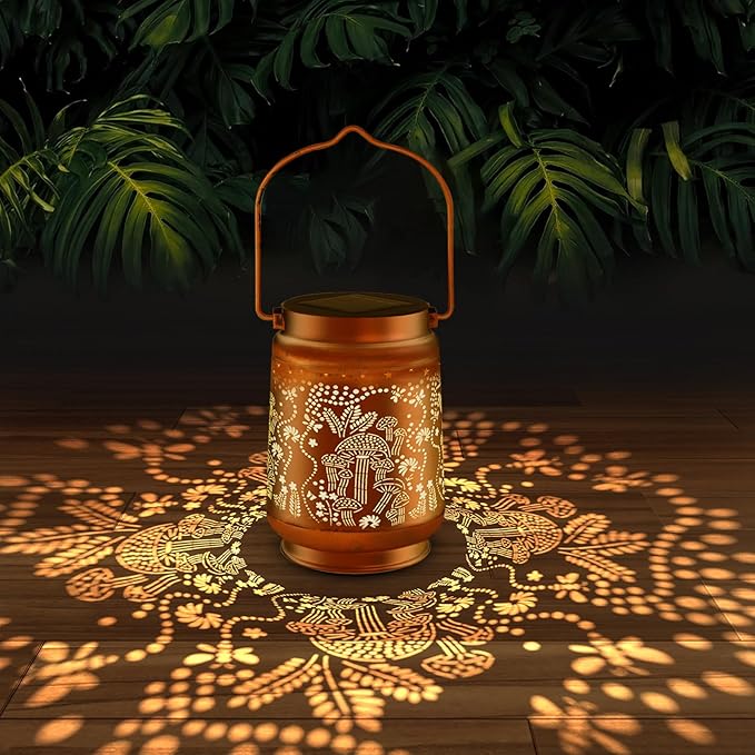 Solar Lanterns Outdoor Waterproof - Metal Hanging Solar Lights for Patio Yard Garden Decor, Christmas Birthday Gifts for Women Mom Men (1 Pack, Mushroom Shape)