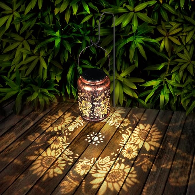 Solar Lanterns, Hanging Solar Lights for Outside, Dragonfly Sunflower Outdoor Lantern, Waterproof Garden Decor for Porch, Yard, Deck, Lawn, Backyard, Patio, Tabletop, Pathway, Landscape