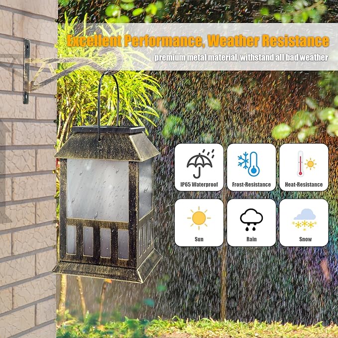 Solar Lanterns Outdoor Waterproof, 3D Star Lantern Light with Flashing Mode, Solar & USB C Charging, Metal Hanging Lantern for Wall Landscape Yard Patio Garden Driveway, RGB Light 2 Pack