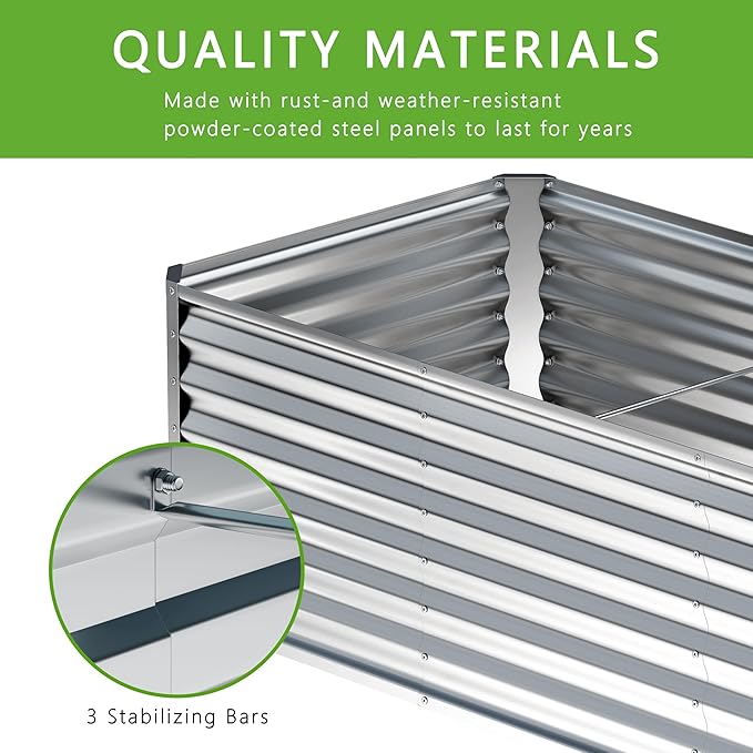 6x2x2FT Galvanized Raised Garden Bed,Planter Raised Beds-Metal Garden Box,Large Plant for Outdoor Planting, Vegetables Bed,Flower,Herb-Sliver