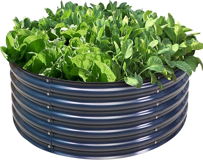 Olle 17" Tall, 42" Round Galvanized Raised Garden Bed Kit,Metal Raised Planter Boxes Outdoor DIY Raised Garden Beds Outdoor for Vegetables,3.5 * 3.5 * 1.4Ft,Midnight Grey