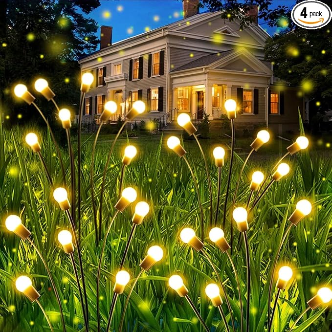 OZS 4Pack Total 32LED Solar Garden Lights -Solar Lights Outdoor, Solar Firefly Lights, Sway by Wind, Solar Fairy Lights Outdoor Waterproof for Patio Pathway Garden Decor(Warm White)