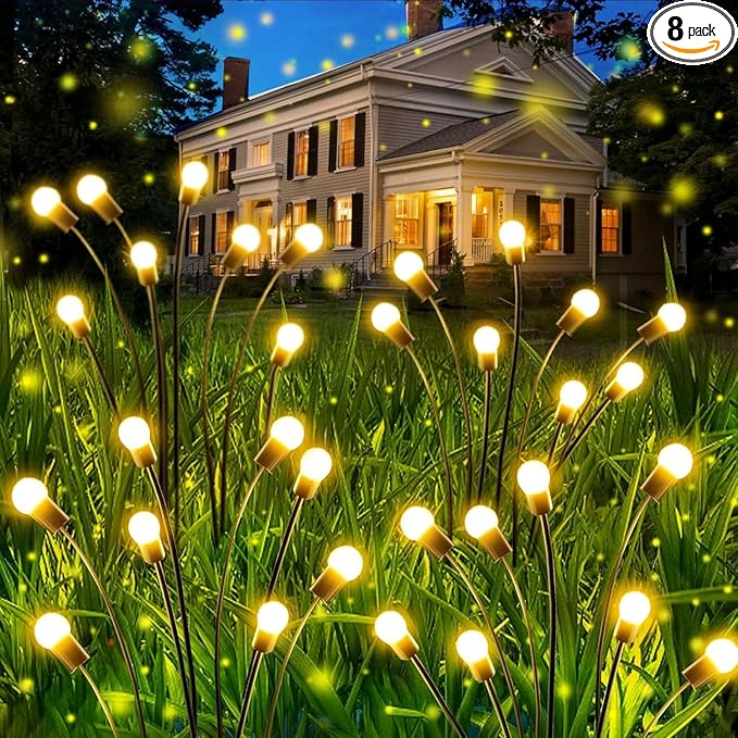 OZS 8Pack Total 64LED Solar Garden Lights Solar Lights Outdoor, Solar Firefly Lights, Waterproof Solar Fairy Lights Outdoor for Garden Yard Pathway Decoration (Warm White)