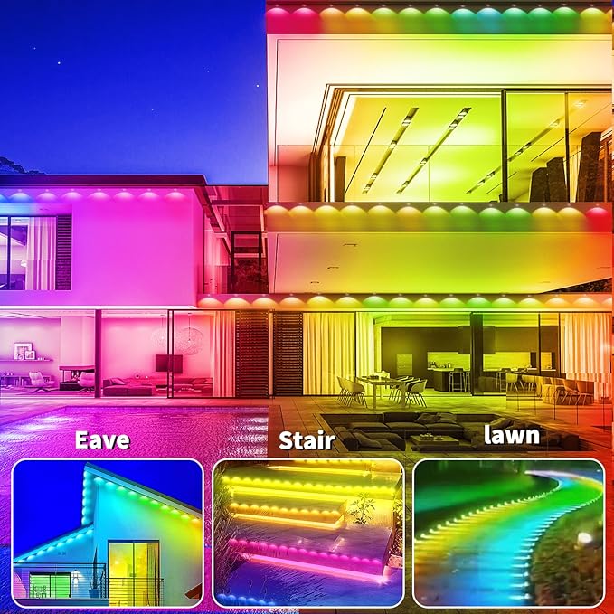 Permanent Outdoor Light,60ft RGB Eave Lights with App Control Remote,IP67 Waterproof LED Lights,Music Sync Outside Light for House,Halloween,Roof,Garden,Christmas Decorations