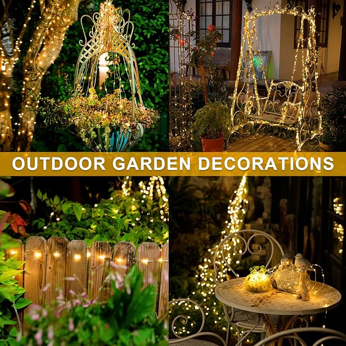 JMEXSUSS Solar String Lights 200 LED, Warm White, Waterproof, 66ft, 8 Modes, IP44, Outdoor Patio, Garden, Christmas Decoration