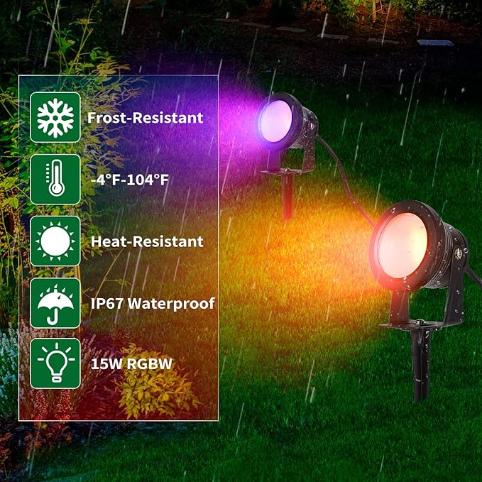 Halloween Outdoor Spotlights, 2 in 1 Smart 15W Color Changing Landscape Lights RGB Landscape Lighting Waterproof Spot Lights Outdoor for Yard Garden Patio Lawn Decoration, 2Pack