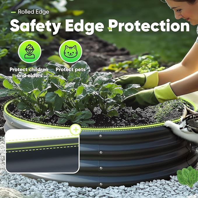 KING BIRD Raised Garden Bed Galvanized Round Planter Box Outdoor for Gardening, Plants, Vegetables, Flowers, Dark Grey, 47x47x12 in 2 Packs