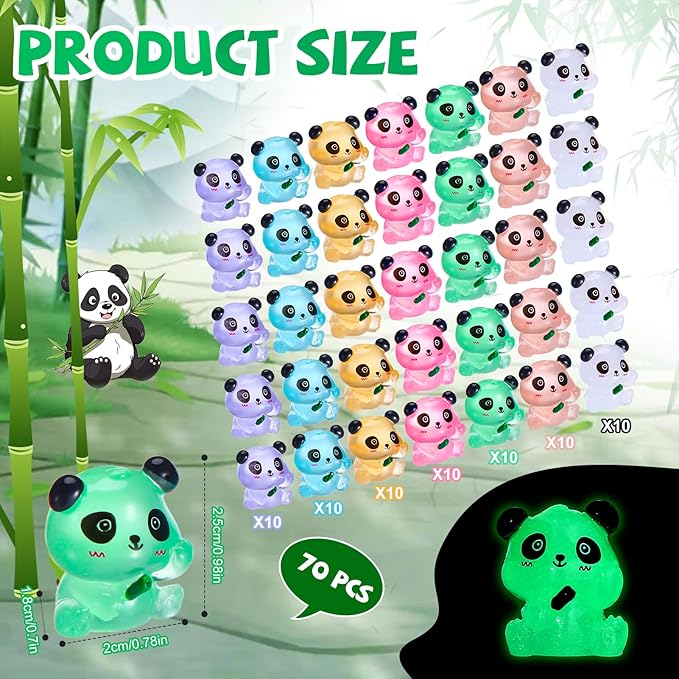 70Pcs Luminous Mini Resin Pandas, Tiny Resin Panda Figurines Miniature Resin Animals Figurines Glow in The Dark Mini Panda Figurines Bulk for Garden Landscape DIY Ornament Cake Topper Decor