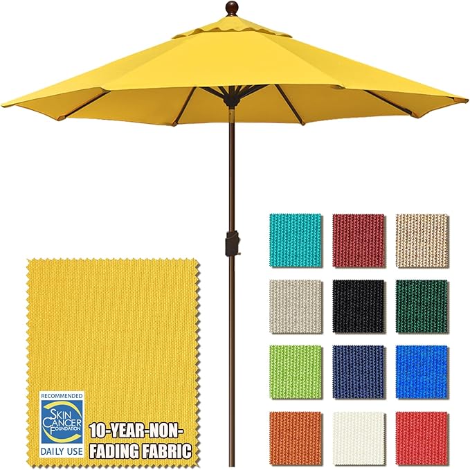 EliteShade USA 10-Year-Non-Fading 9Ft Market Umbrella Patio Umbrella Outdoor Table Umbrella with Ventilation, Sunflower Yellow