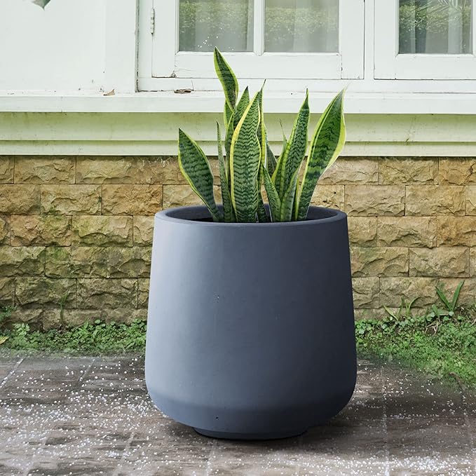 Kante 15.3" Dia Round Concrete Planter, Outdoor Indoor Large Plant Pots Containers with Drainage Hole and Rubber Plug for Home Garden Patio, Charcoal