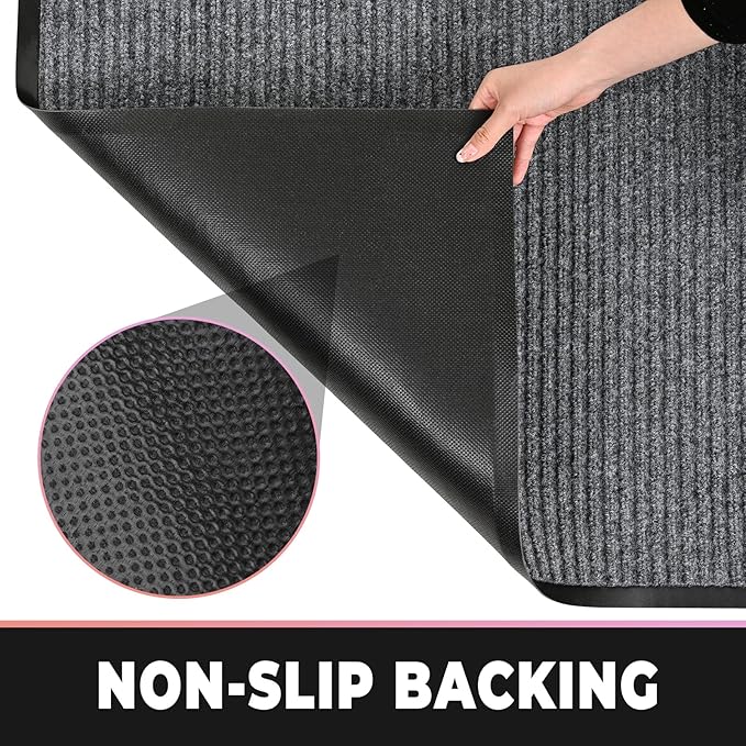 fani Heavy Duty Large Outdoor Indoor Entrance Doormat Waterproof Low Profile Entrance Rug Front Door Mat Patio Anti-Skid Rubber Back, 35x60 inch (Light Grey)