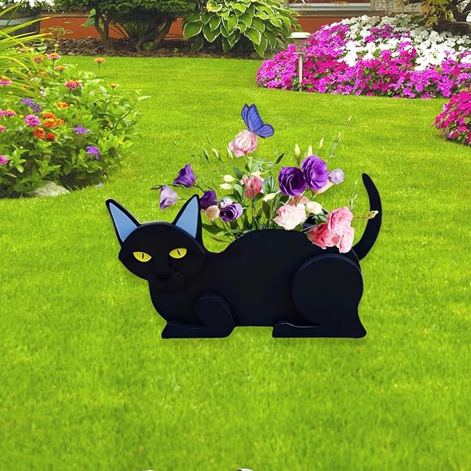 Black Cat Planter Plant Pots,Cute Garden Cat Flower Planter,Cat Planters Birthday Gifts for Women,Office,Indoor/Outdoor Decor（12.5 * 5.6 * 7.8in）