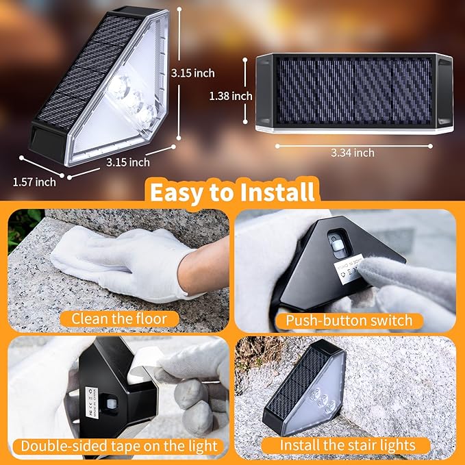 KINKAI 6 Pack Solar Stair Lights, Outdoor Triangle Step Light Waterproof Deck Lighting for Outside, Step Front Door Porch Yard Patio Decor (White Light)