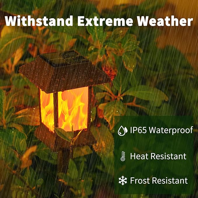 Solar Pathway Lights Outdoor with Flickering Flame, IP65 Waterproof, 6PK Solar Flame Lights with Hook, Upgraded 1000mAH Battery, Up to 12Hrs, Auto On/Off, Decor for Garden, Walkway