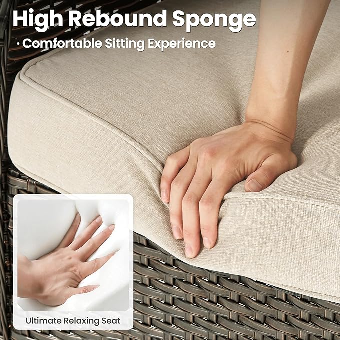 ovios 6 Pieces Patio Furniture Set with 30" Fire Pit Table, Outdoor Wicker Sofa with Ottomans, Comfy Cushions, High Back Couch Conversation Set, Brown Rattan, Beige