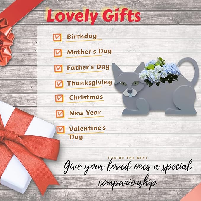 British Short Cat Planter Plant Pots,Cute Garden Cat Flower Planter,Cat Planters Birthday Gifts for Women,Office,Indoor/Outdoor Decor（12.5 * 5.12 * 7.8in）