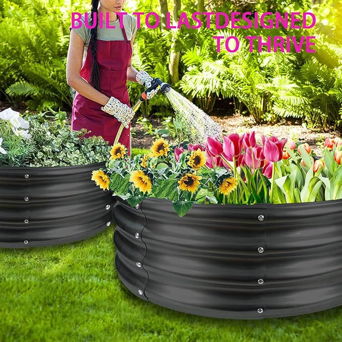 Round Galvanized Steel Fire Ring/Fir Pit for Outdoor/Durable Round Galvanized Steel Raised Garden Bed for Planting-2.67×2.67×1FT,0.8MM Thick (32 ins Diameter x 12 ins high, Black)