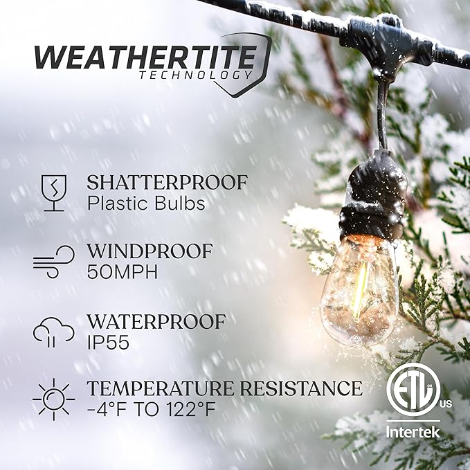Brightech Ambience Pro LED String Lights - 24 Ft Commercial Grade Patio Lighting Outdoor Waterproof - 7 Heavy Duty Porch Lights for Outside, Christmas, Backyard - 1W Vintage Edison Bulbs, Dimmable
