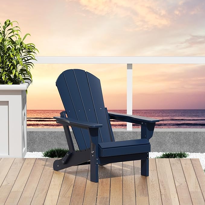 Westin Outdoors Laguna WO Home Outdoor Adirondack Folding Chair Lounger Seat Traditional Retro Home Furniture for Beach, Balcony, Backyard, Lawn, Patio, Pool, Deck, Garden (Navy Blue)