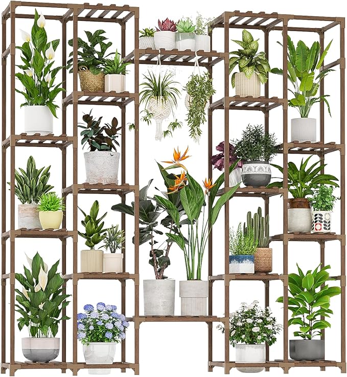 Plant Stand Indoor Tall Hanging Plant Shelf 16 Tiers Large Outdoor Plant Rack for Multiple Plants Wood Plant Holder for Living Room Garden Balcony