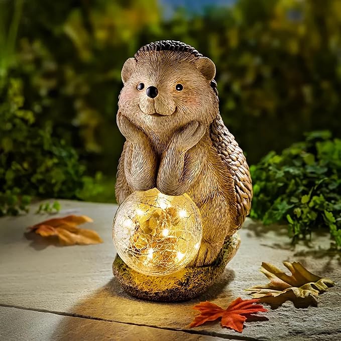 Elenon Hedgehog Decor Solar Lights Statue, Garden Figurines Outdoor Decorative, Yard Art Sculptures & Statues for Patio Yard Pathway