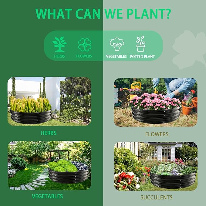 Durable Round Galvanized Steel Raised Garden Bed for Planting,Round Galvanized Steel Fire Ring/Fir Pit for Outdoor- 5×5×1FT,0.8MM Thick(Black, 60 ins Diameter x 12 ins high)