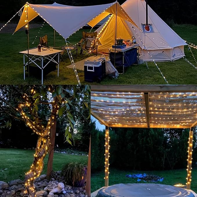 QITONG 4 Pack Solar Fairy Lights Warm White, Each 33ft 100 LED Outdoor String Light, 8 Modes Copper Wire Lights for Outside Tree Wedding Party Garden Patio Christmas
