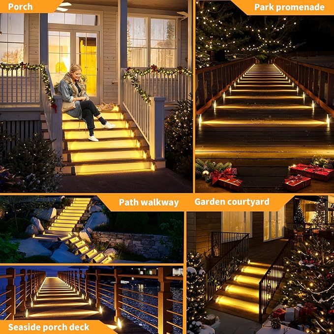 KINKAI Solar Step Lights - 12 Pack Solar Stair Lights Outdoor Deck Lighting Triangle Decor for Garden Front Door Porch (Warm Light)