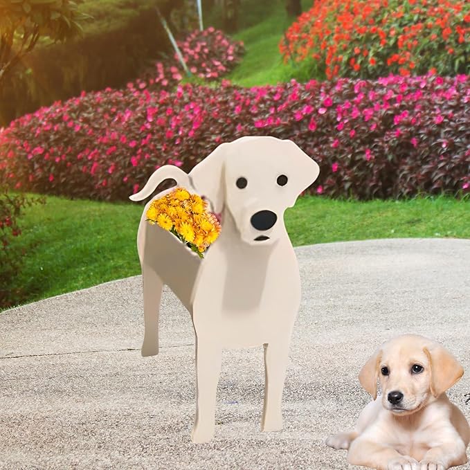 White Labrador Dog Planter Plant Pots,Cute Garden Dog Flower Planter,Large Dog Planters Birthday Gifts for Women,Office,Indoor/Outdoor Decor(9.84 * 7.87 * 17in)