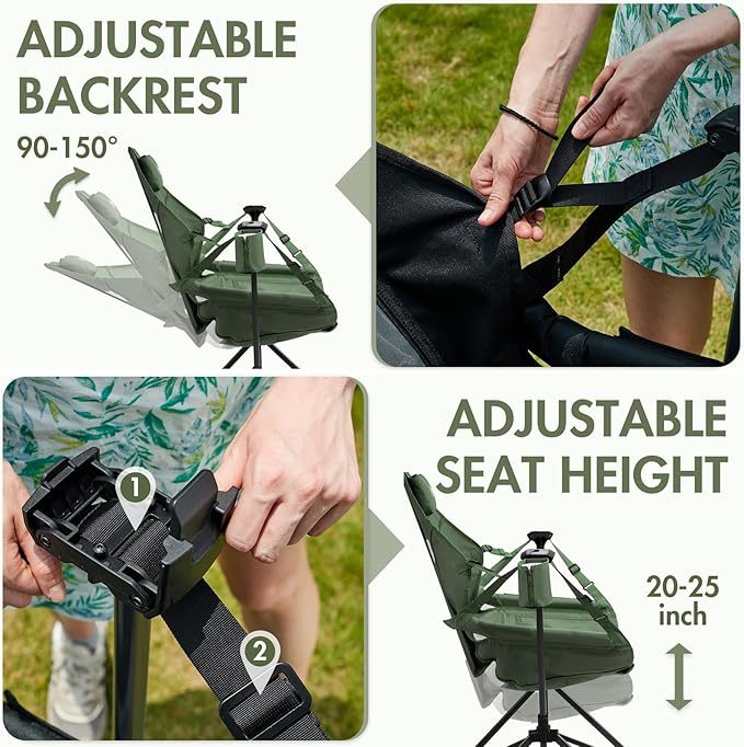 Portal Hammock Camping Chair, Portable Outdoor Swinging Chairs, Rocking Chair for Adults with Adjustable Back and Height for Lawn, Backyard, Patio, Supports 400 lbs, Breathable Mesh High Back, Green