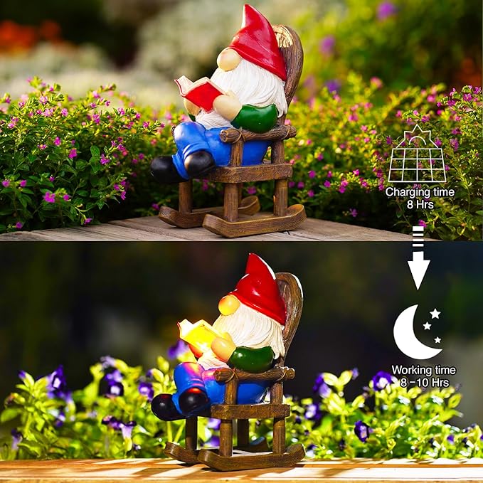 Goodeco Solar Gnome Statue for Garden - Perfect Relaxing Home or Outdoor & Fairy Garden Decor, Great as Birthday or Mom Gifts- 5.7x8.1 in
