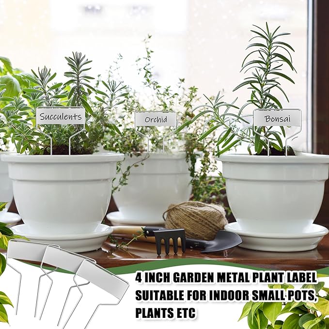 Moxweyeni 60 Pcs Metal Garden Tags Plant Labels for Garden Waterproof Plant Markers with 2 Permanent Pen Planting Nursery Tags Reusable Labels Stake for Plants(Aluminum,4 Inch)