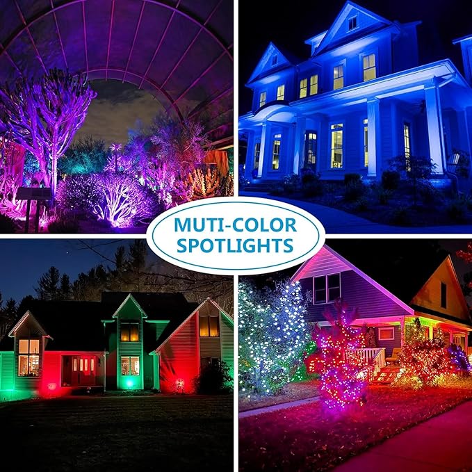 RGBW Color Changing Landscape Lighting,12V Low Voltage Landscape Lights Spotlights with Transformer Remote Control Decorative for Garden, Yard, Lawn, Pool, 44ft Cable(6-in-1)