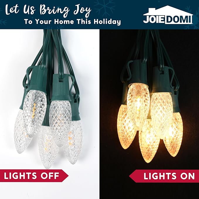 Joiedomi 30.75FT C9 Christmas Pathway Marker Lights, 24 LED Strawberry Stake Warm White Outdoor Faceted Walkway Decor with Connectable for Holiday Xmas Yard Garden Lawn