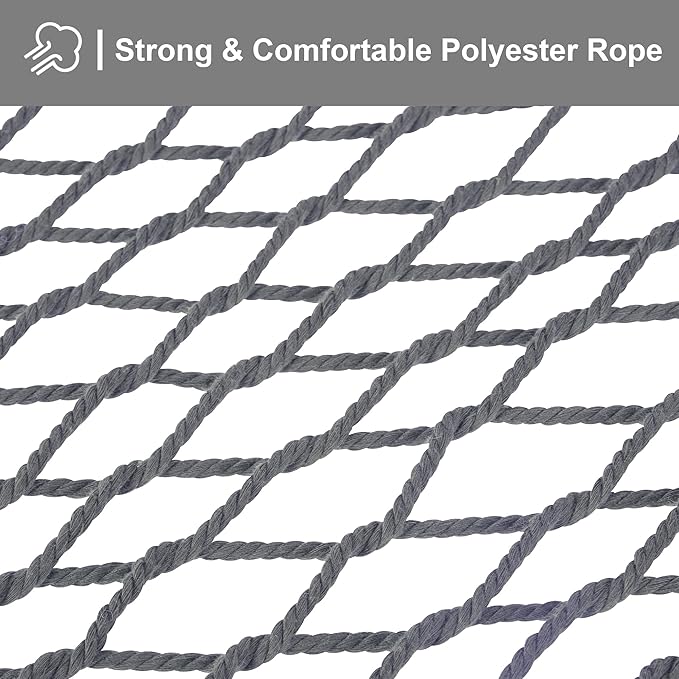 SUNCREAT Rope Hammock with Stand Included, Portable Double Hammock with Soft Pillow, Gray