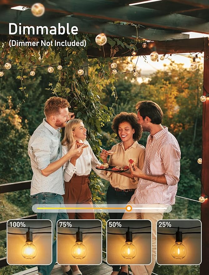 Brightown Outdoor String Lights - Connectable Commercial LED Patio String Lights with G40 Globe Plastic Bulbs, All Weatherproof Hanging Lights for Outside Backyard Porch (80 FT - 40 LED Bulbs)