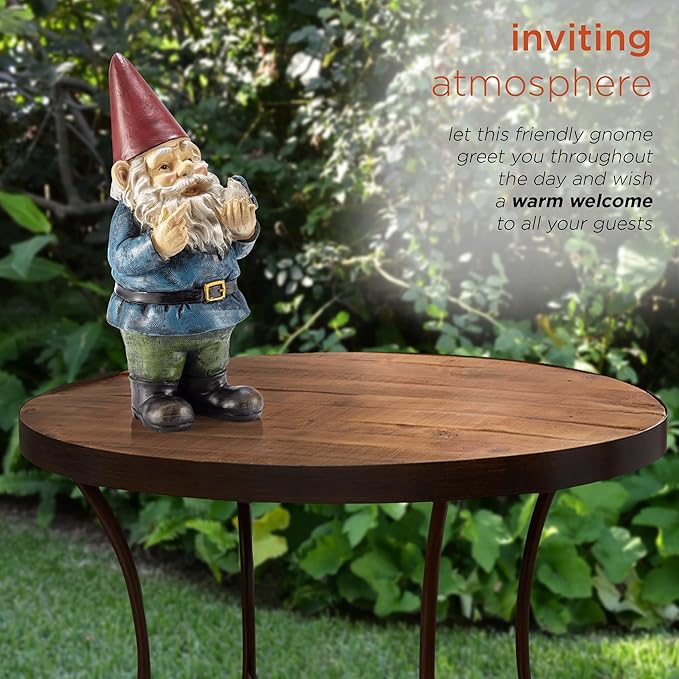 Alpine Corporation 12" Tall Outdoor Garden Gnome with Bird Yard Statue Decoration, Multicolor