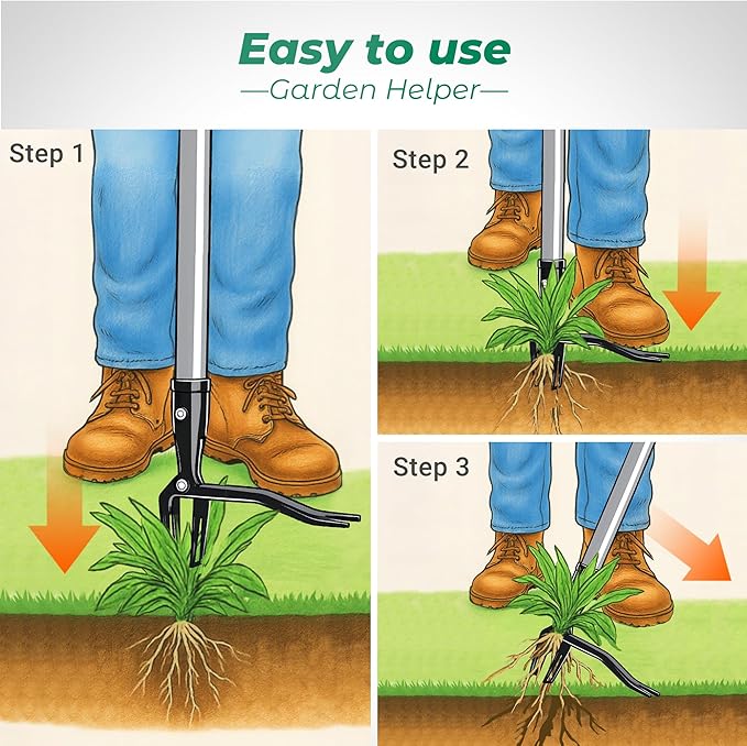 Suchtale Metal Weeder，Stand Up Weed Puller Tool with Long Handle – Heavy-Duty All-Metal Weeder with Upgraded Pincer Claw – Pull Weeds from The Root Without Bending, Pulling, or Kneeling