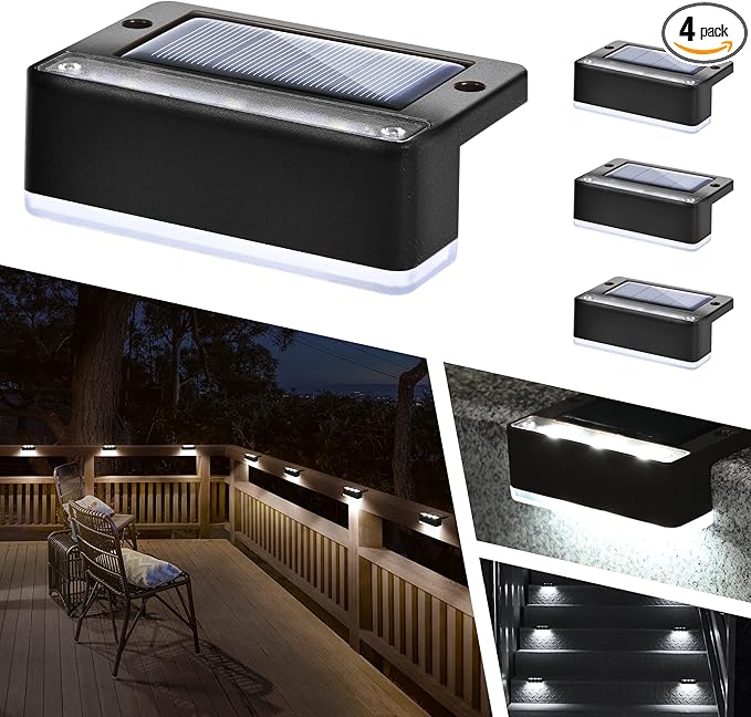 SOLPEX Solar Fence Lights, 6 LEDs Solar Lights Outdoor Waterproof Solar Powered for Deck, Stair, Front Porch, Balcony, Walkway, Garden, Yard, Patio, Pool Decor, IP65 Waterproof (4 Pack, Cold White)