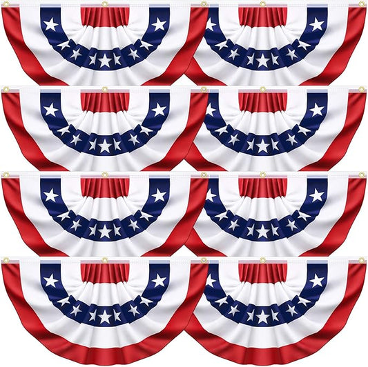 8 Pack USA Pleated Bunting Fan Flags, 1.5x3 Ft Patriotic Half Fan Banner American Flag Decoration Bunting for Outside Red White and Blue Decor Independence Day Memorial Day 4th of july Decorations