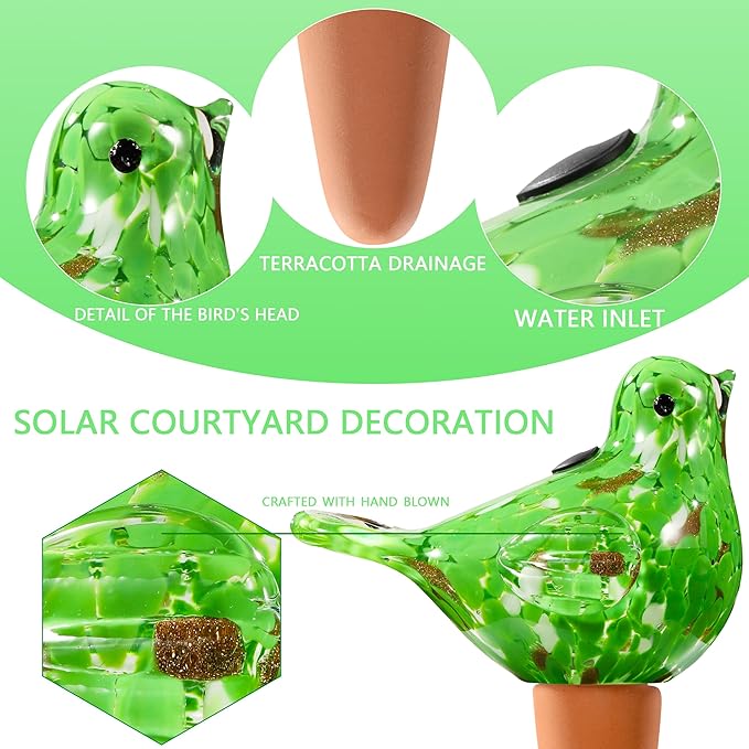 Glass Bird Shaped Plant Watering Ball Glass Automatic Watering Ball Flower Pot Insertion Spike Drip Irrigation Device Watering Ball Irrigation System Plant Enthusiast Gift (Green)