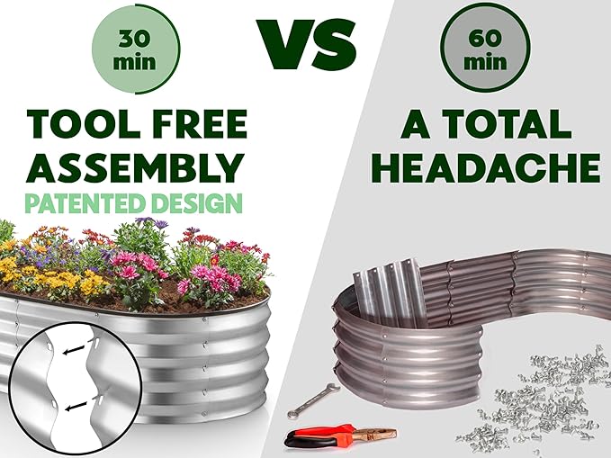 Galvanized Raised Garden Beds Outdoor // 8×2×1 ft Planter Raised Beds for Gardening, Vegetables, Flowers // Large Metal Garden Box (Silver) // Patented Tool-Free Design