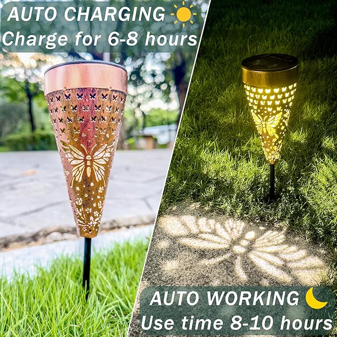 4-Pack Butterfly Outdoor Decor Solar Pathway Lights, Metal Landscape Lighting for Outside Use: Patio, Yard, Lawn, Backyard, Walkway, Driveway – Gifts for Women, Mother, Grandmother
