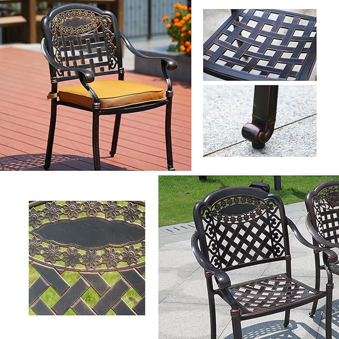 Outdoor Dining Chair Cast Aluminum Patio Chairs Set of 2 All-Weather Patio Dining Chair with Adjustable Feet for Backyard Garden (Concierge Chair)