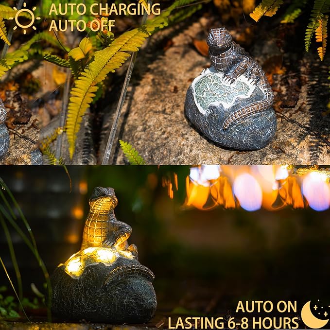 Solar Garden Outdoor Statues Lizard with LED Lights - Lawn Decor Lizard Statue for Patio, Balcony, Yard Ornament - Unique Housewarming Gifts
